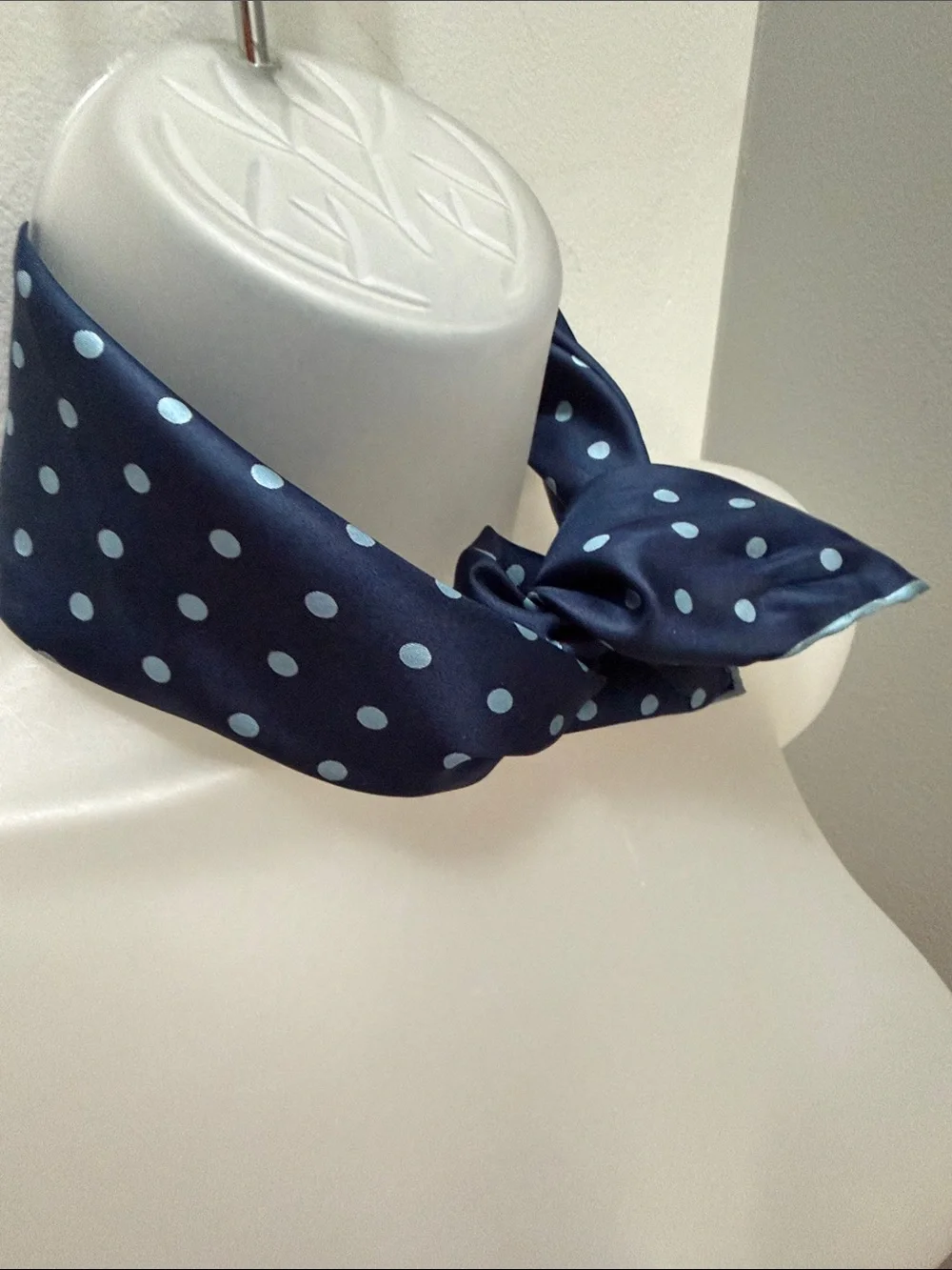 VTG Timeless Navy Blue Polka Dot Square Silk Scarf | Neck / Hair Scarf